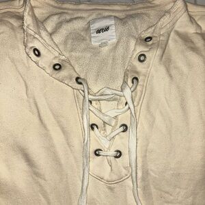 Aerie Size Medium oversized lace up sweater tan cream